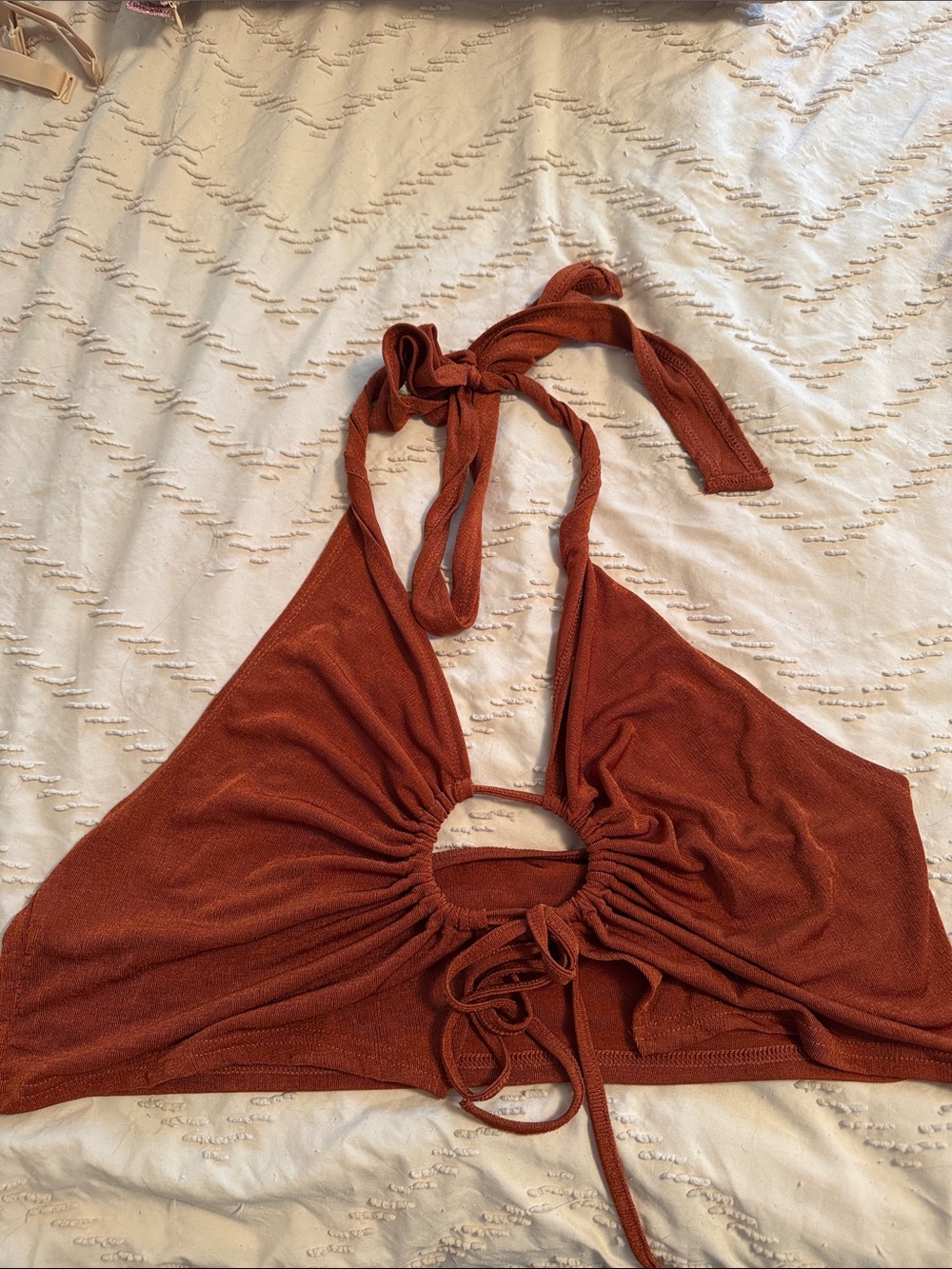 SHEIN Rust Halter Drawstring Crop Camisole